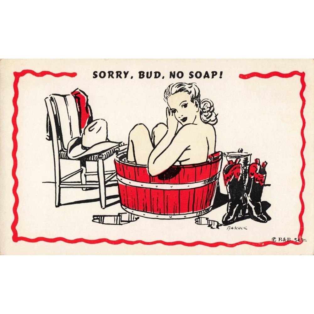 Vintage Pin-Up Postcard Sorry Bud No Soap Babcock Four Star Dist Co Albuquerque - Picture 1 of 2